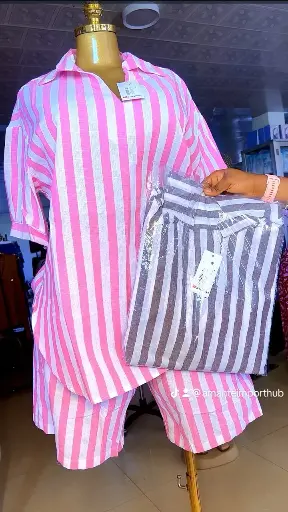 CUTTON STRIBE 2PC SHIRT AND SHORT 2PC